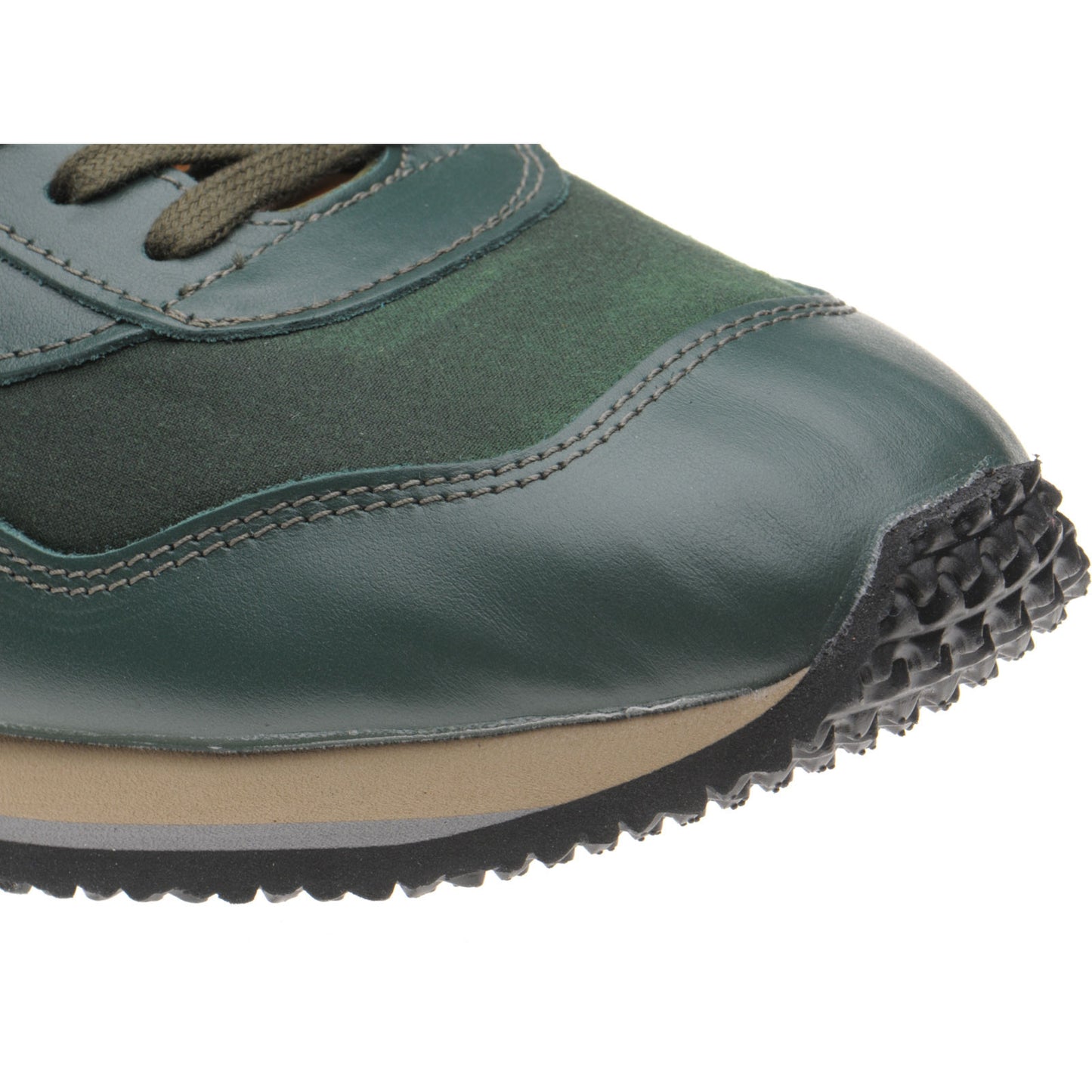 Product image for Herring Ensign Trainer mens rubber-soled trainers in green calf and green waxed cotton