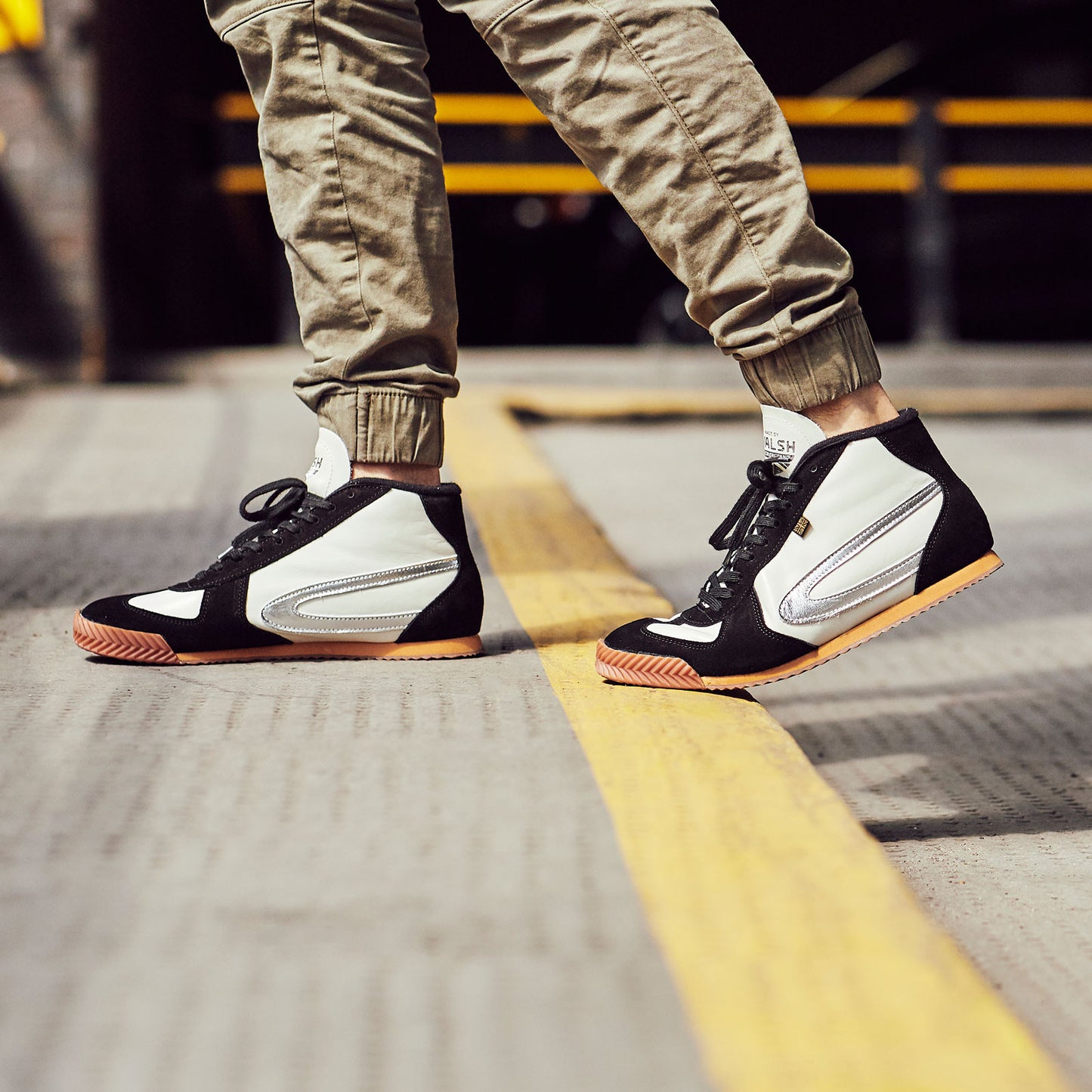 Product image for Herring Tokyo Hi-Top Trainer mens rubber-soled boots in white calf and black suede