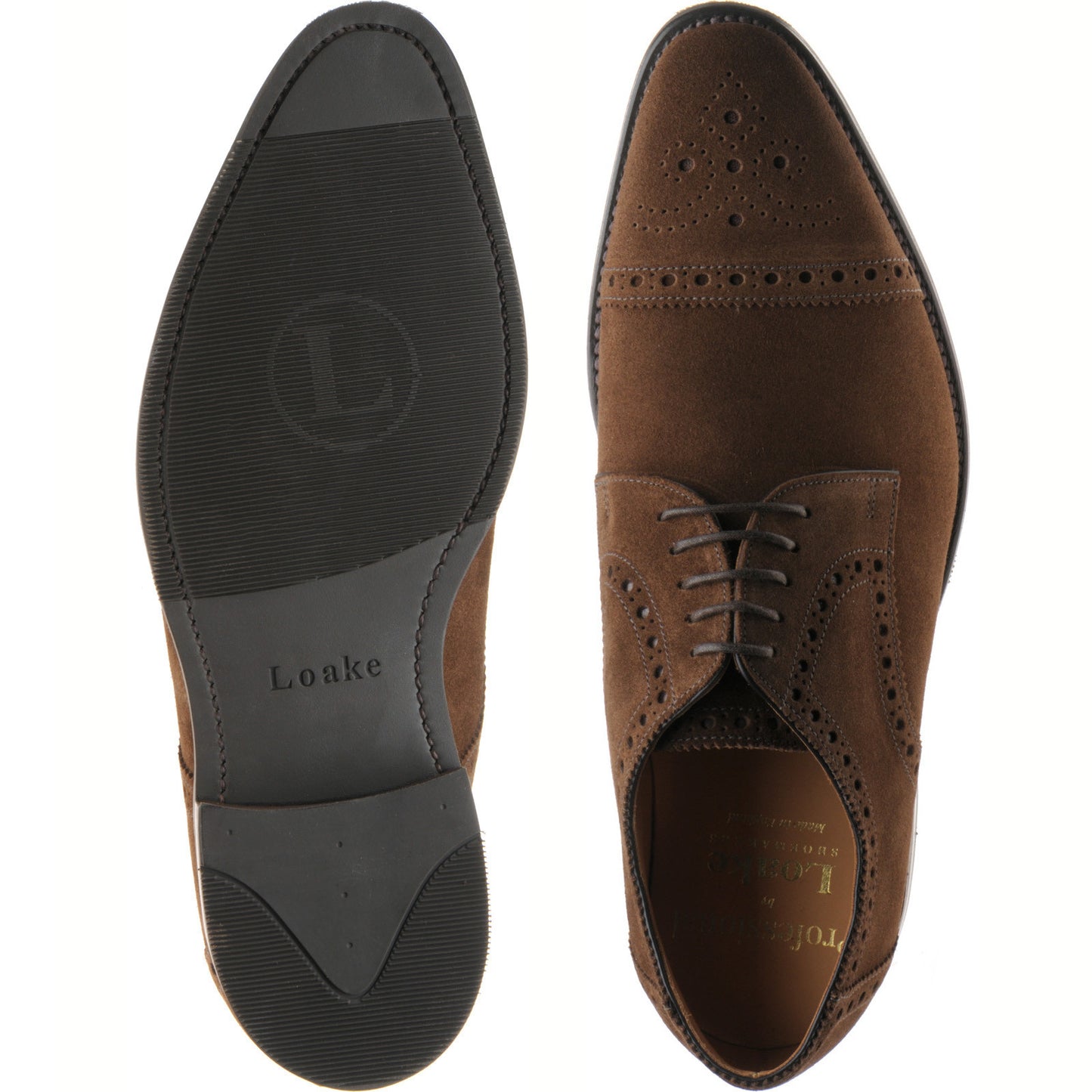 Product image for Loake Eldon mens rubber-soled semi-brogues in brown suede (second)