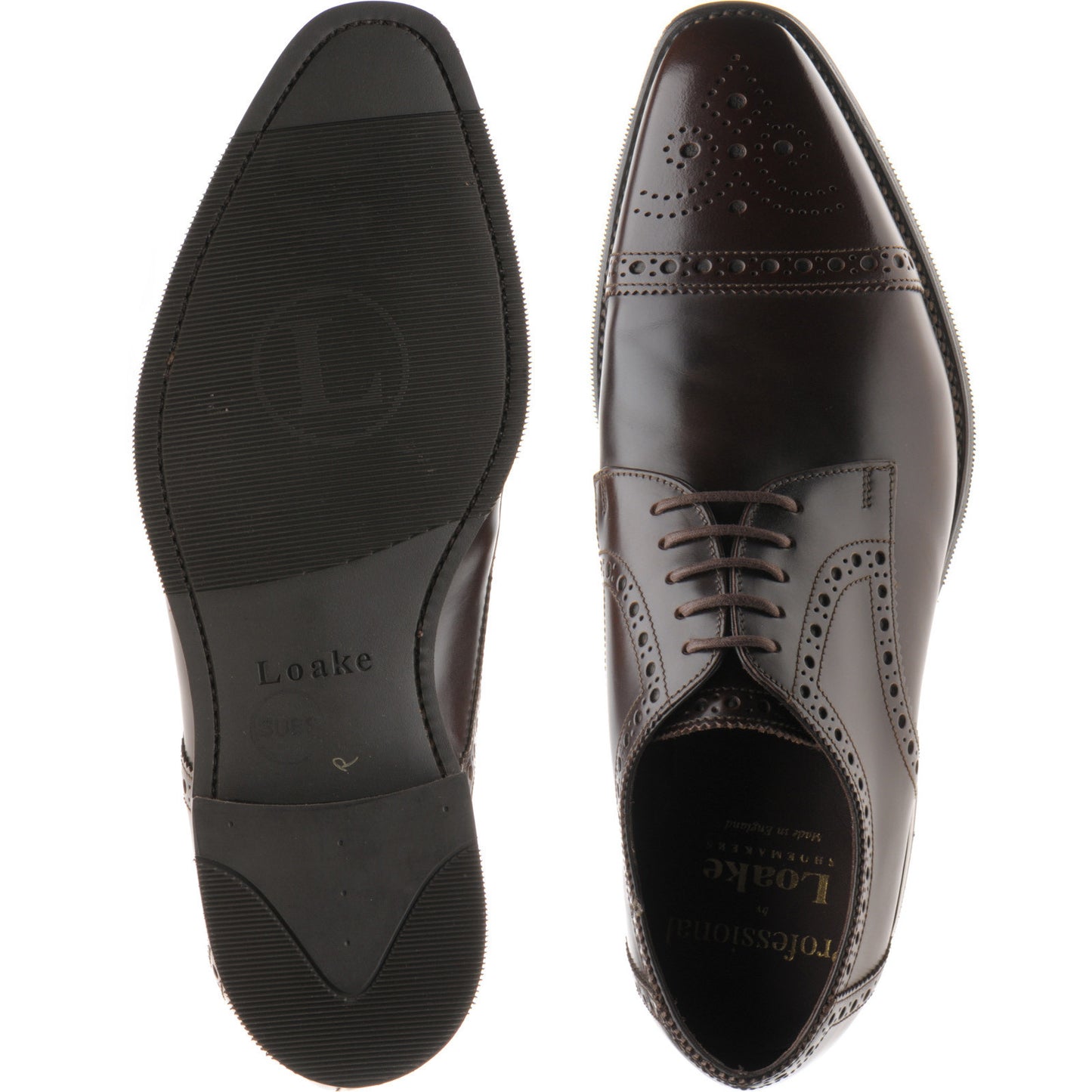 Product image for Loake Eldon mens rubber-soled semi-brogues in dark brown polished