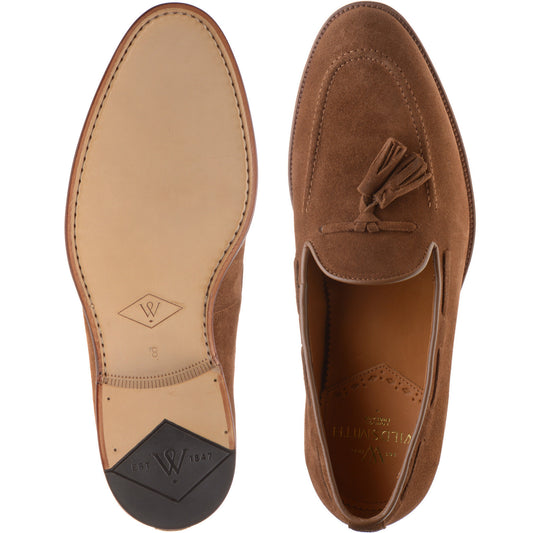 Product image for Wildsmith Model 82 mens tasselled loafers in dark tan suede