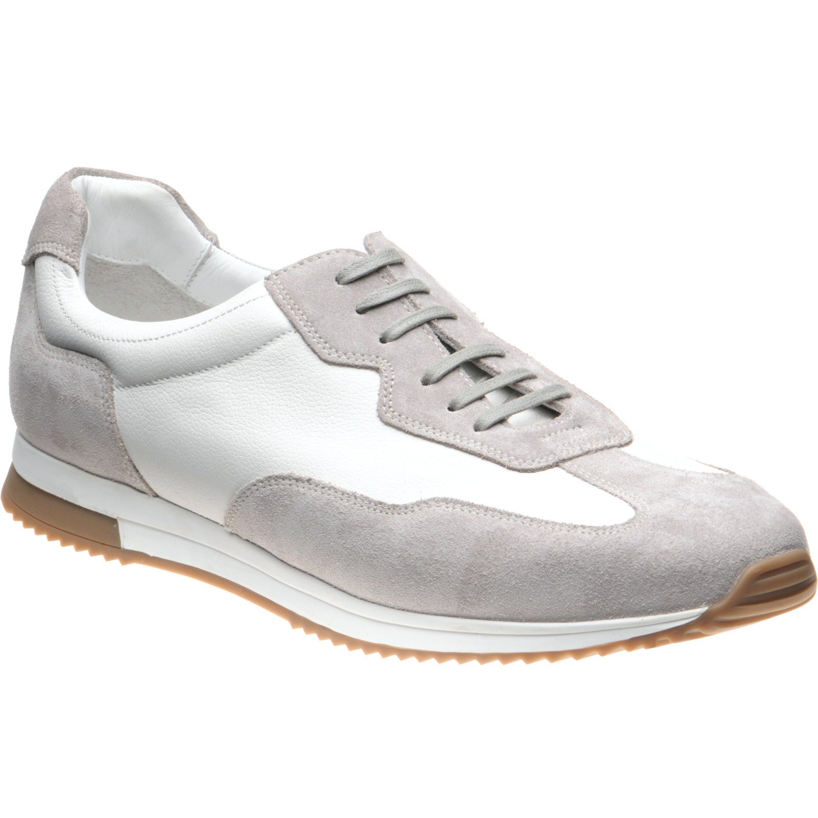 Product image for Loake Linford mens rubber-soled trainers in white calf and grey suede