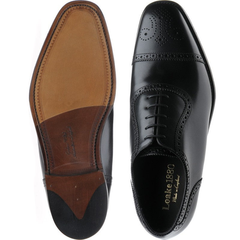 Loake Strand mens semi-brogues in black calf – Herring Shoes