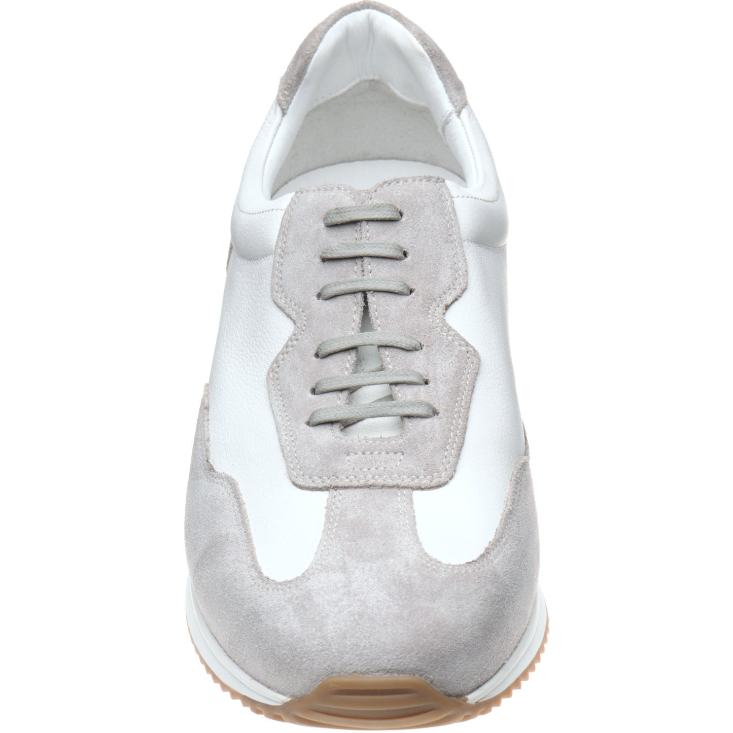 Product image for Loake Linford mens rubber-soled trainers in white calf and grey suede