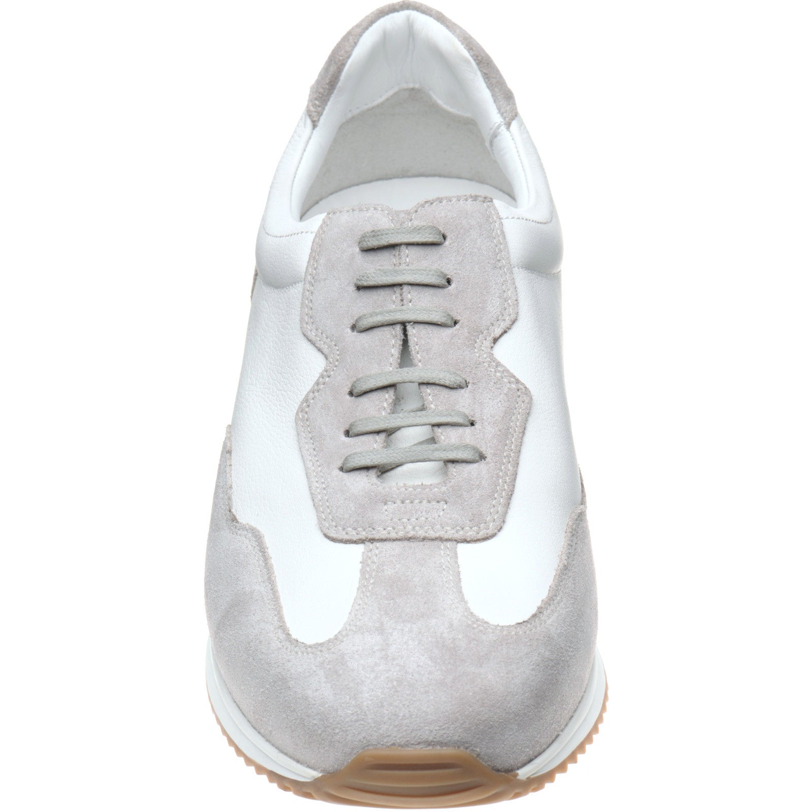 Product image for Loake Linford mens rubber-soled trainers in white calf and grey suede
