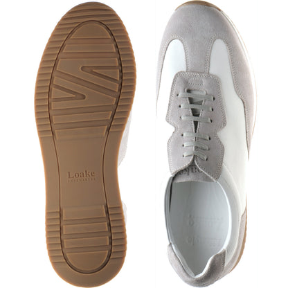 Product image for Loake Linford mens rubber-soled trainers in white calf and grey suede