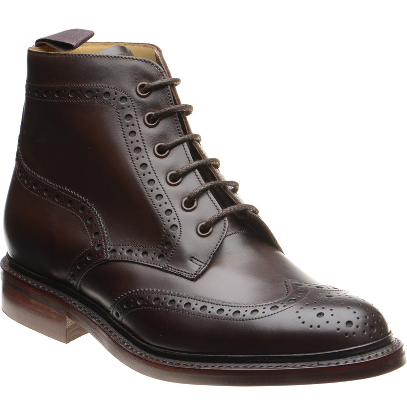 Product image for Barker Pennine mens rubber-soled brogue boots in dark ebano calf