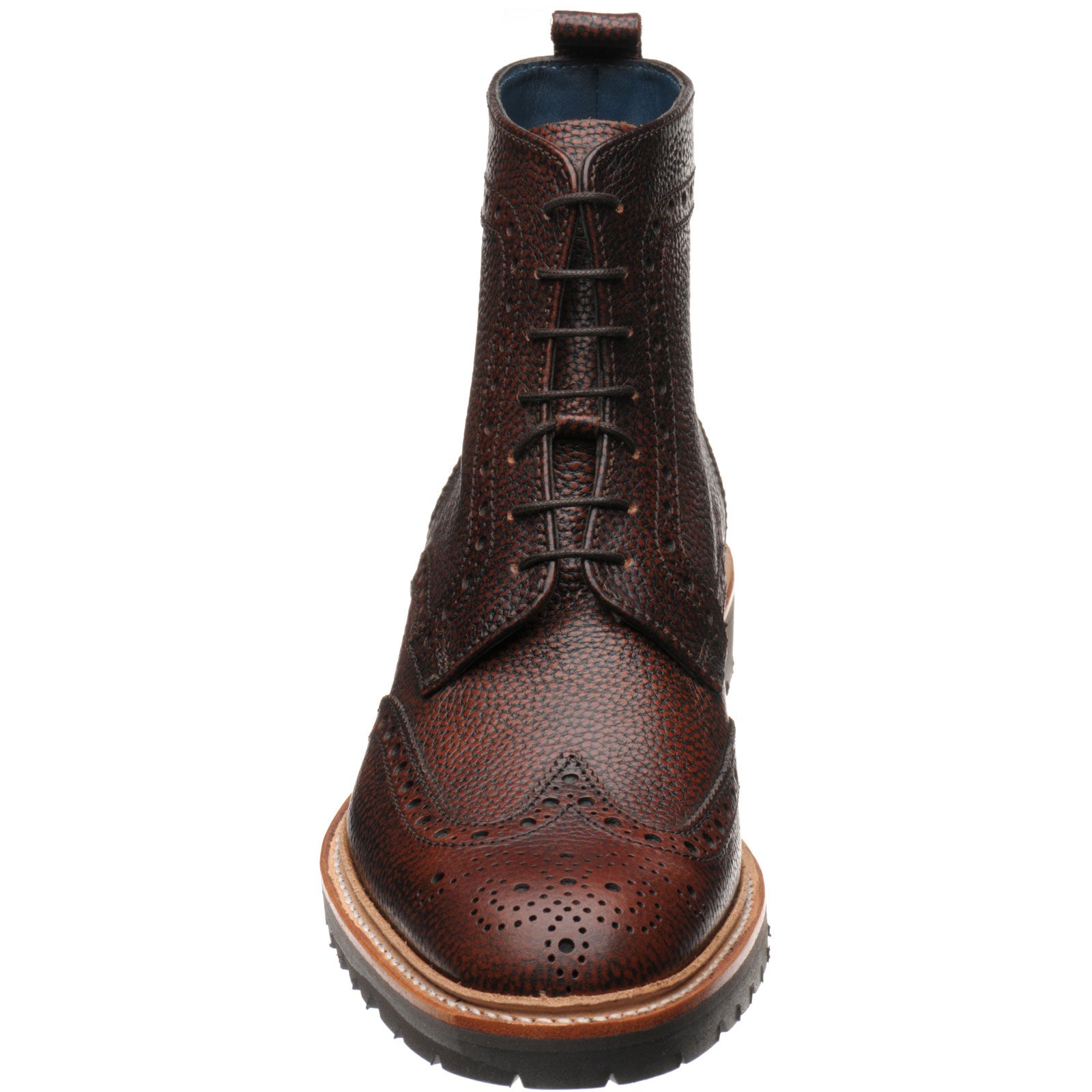 Barker Woodbury mens rubber-soled brogue boots in antikbox brown