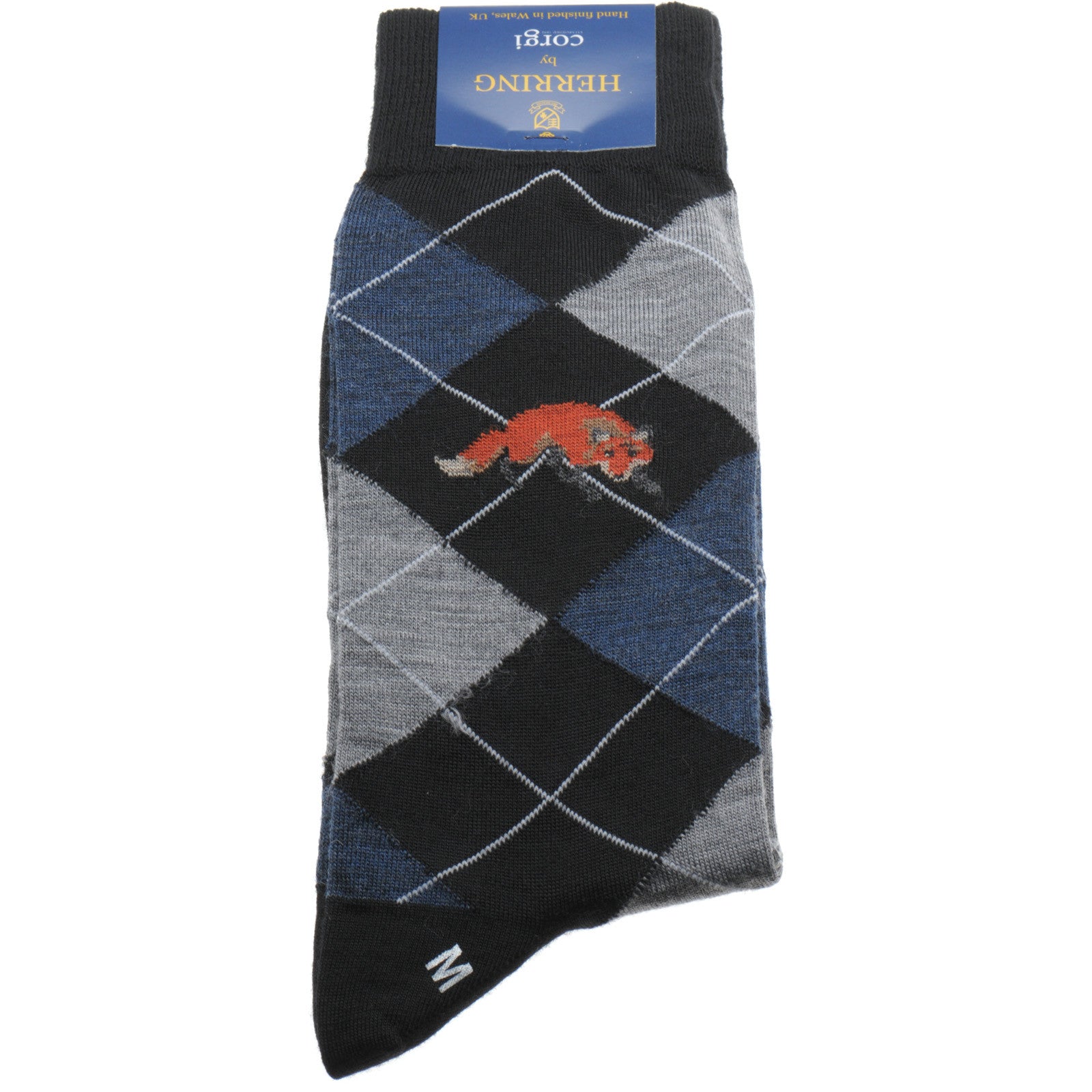 Product image for Herring Argyle Fox Sock in black and denim