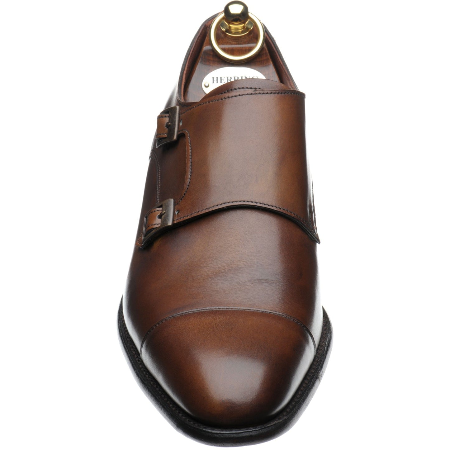 Product image for Herring Attlee mens double monk shoes in mahogany calf