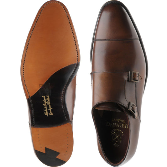 Product image for Herring Attlee mens double monk shoes in mahogany calf