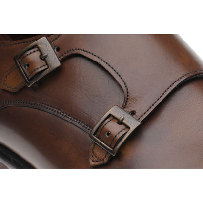 Product image for Herring Attlee mens double monk shoes in mahogany calf