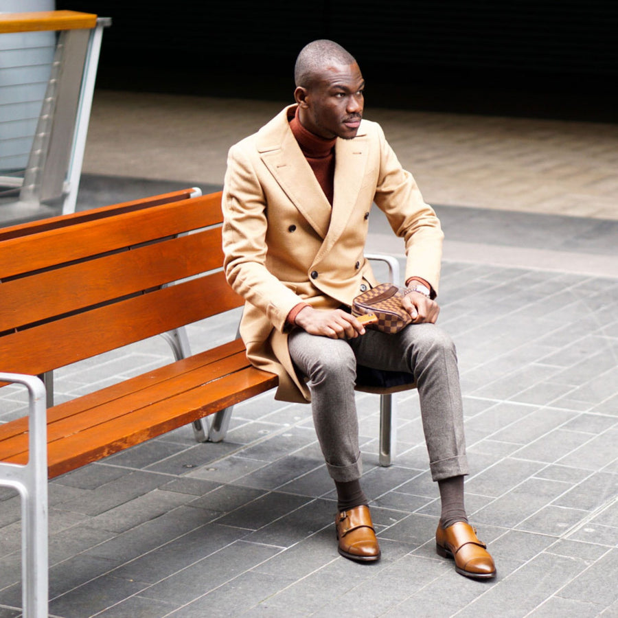 Product image for Herring Attlee mens double monk shoes in mahogany calf