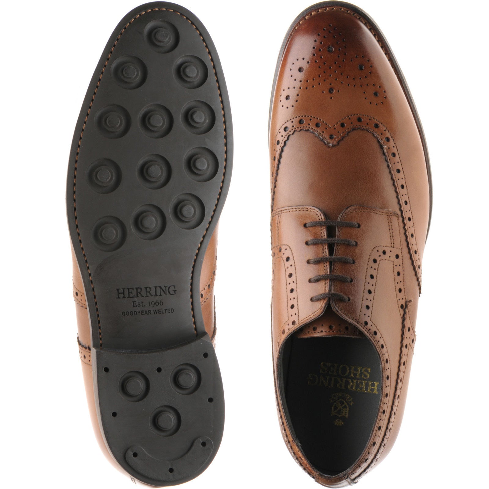 Product image for Herring Bath mens rubber-soled brogues in cognac calf