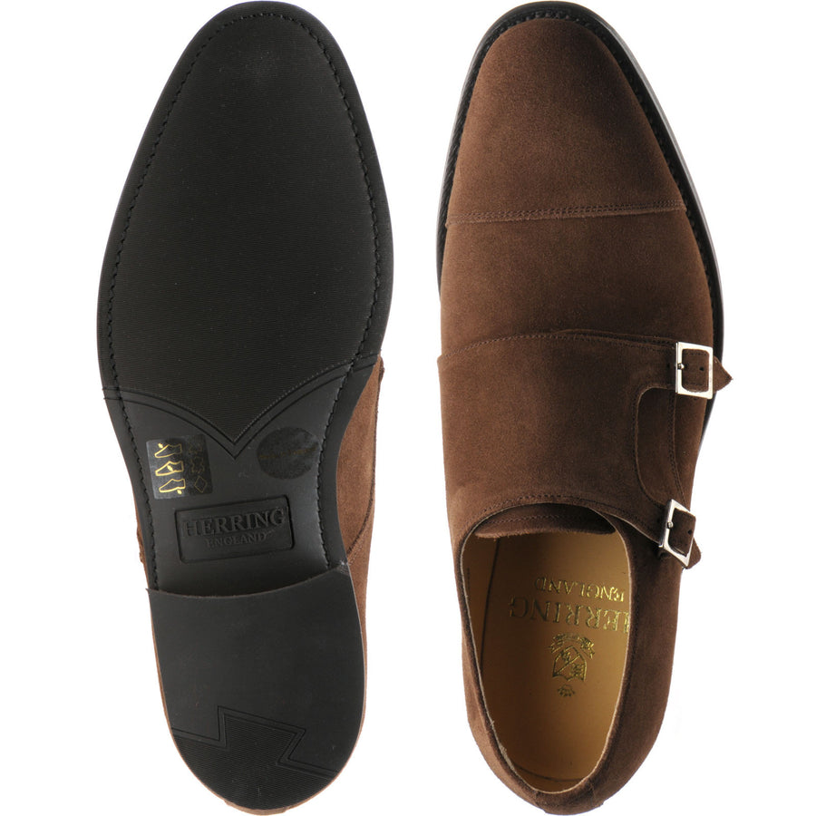 Product image for Herring Bishop mens rubber-soled double monk shoes in castagnia suede