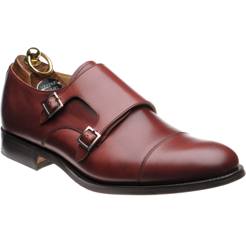 Product image for Herring Bishop mens rubber-soled double monk shoes in cherry calf
