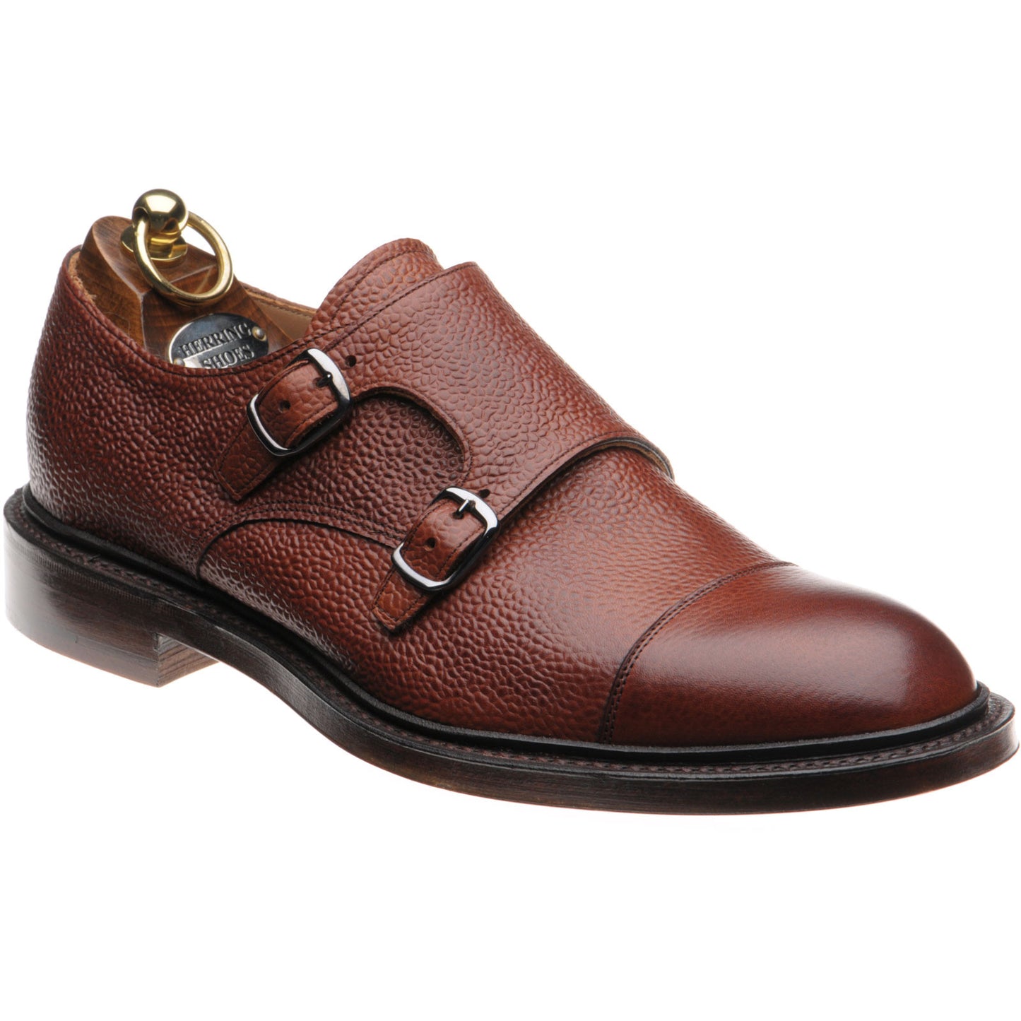 Product image for Herring Braybrooke mens double monk shoes in dark leaf grain