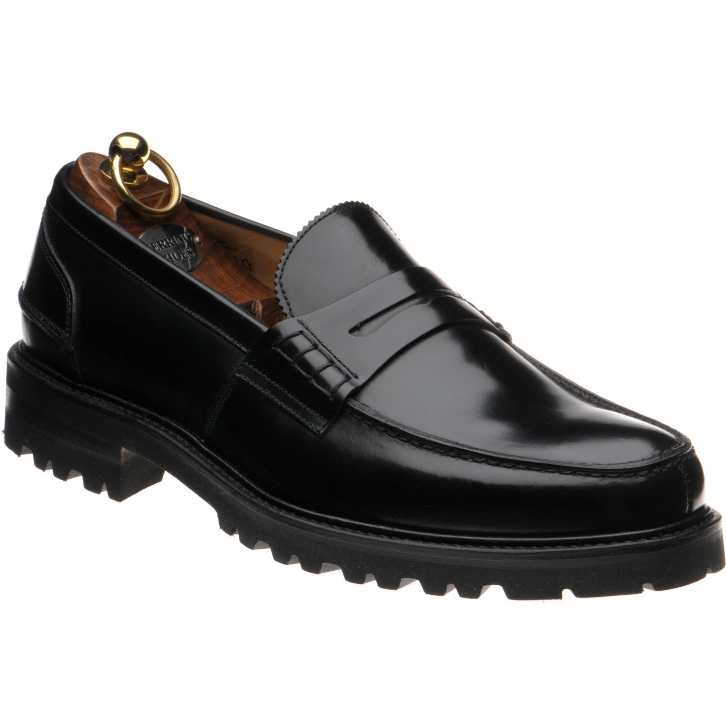 Product image for Herring Brighton II mens rubber-soled loafers in black polished (second)