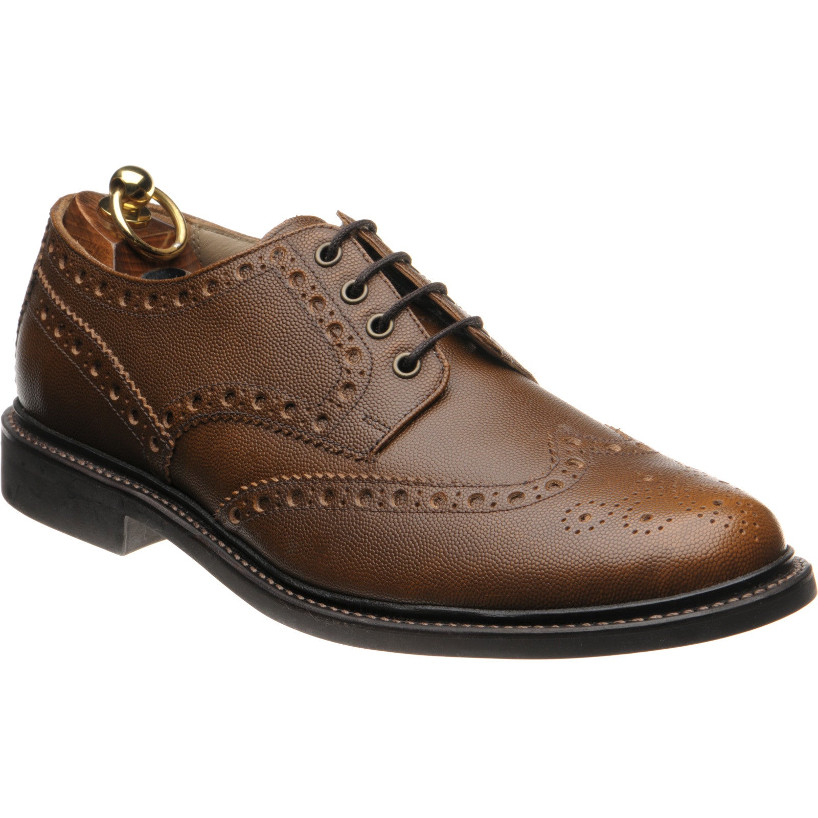 Product image for Herring Bushwick Rubber mens rubber-soled brogues in brown pin grain