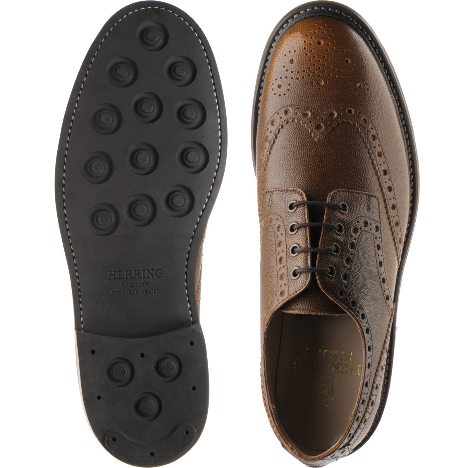 Product image for Herring Bushwick Rubber mens rubber-soled brogues in brown pin grain