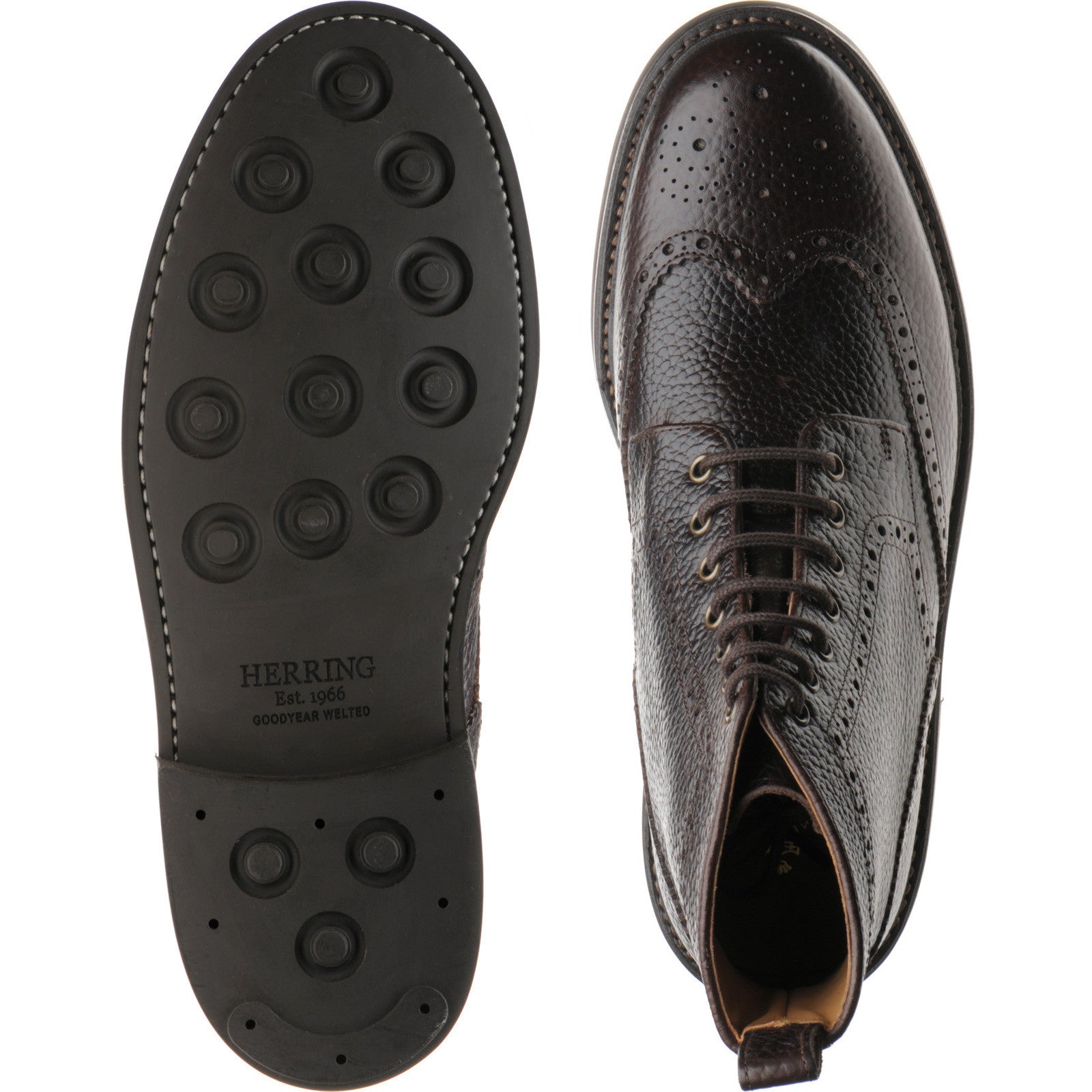 Product image for Herring Buxton (Rubber) mens rubber-soled brogue boots in brown heavy grain (second)