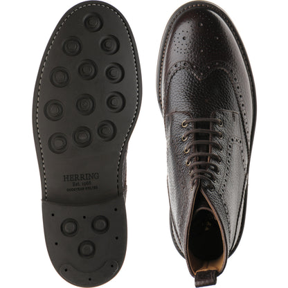 Product image for Herring Buxton (Rubber) mens rubber-soled brogue boots in brown heavy grain (second)