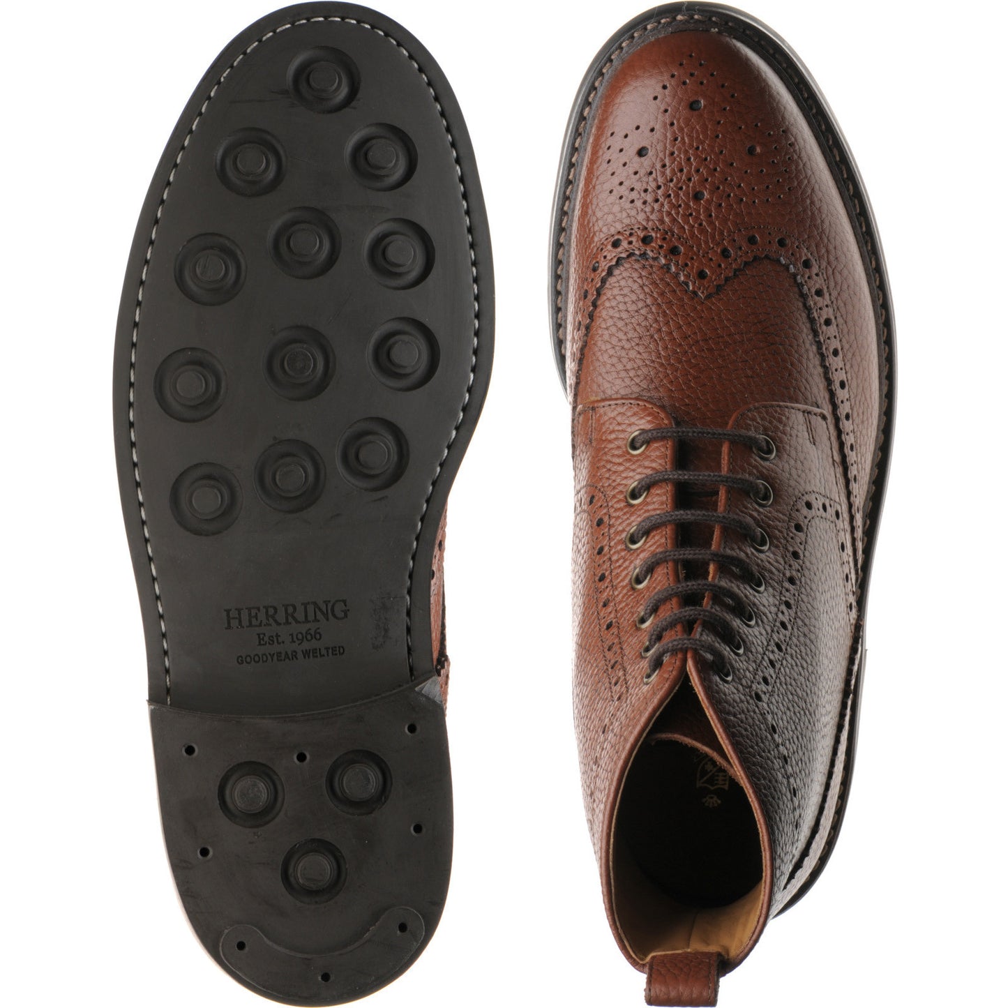 Product image for Herring Buxton (Rubber) mens rubber-soled brogue boots in tan heavy grain