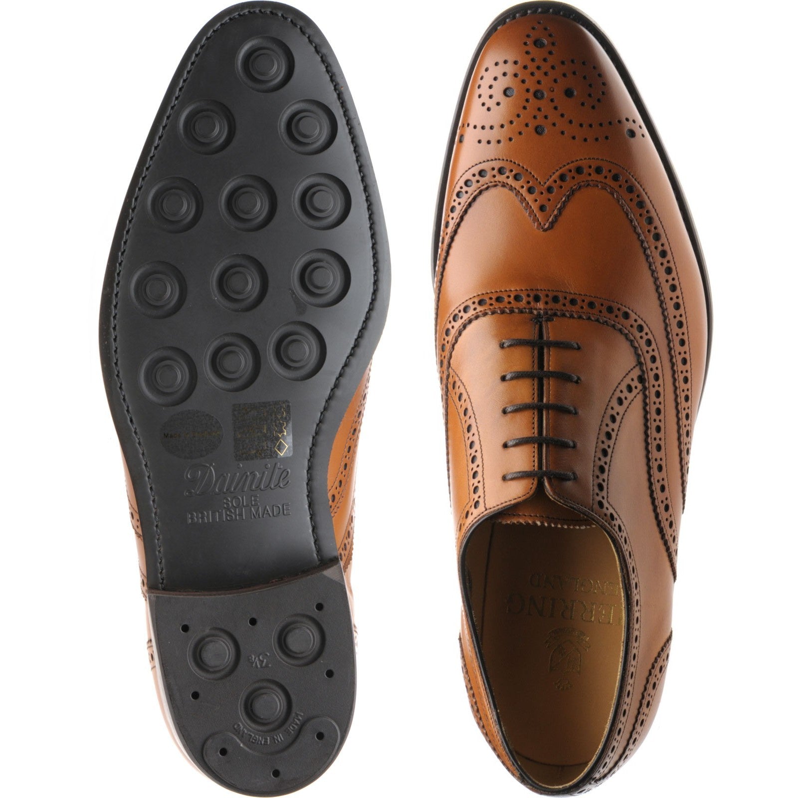 Product image for Herring Carnaby (Rubber) mens rubber-soled brogues in chestnut calf