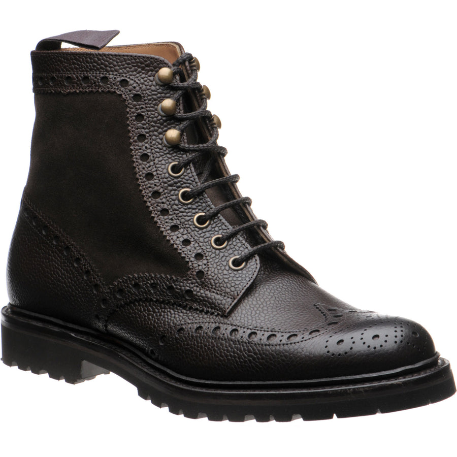 Product image for Herring Crosthwaite mens two-tone rubber-soled brogue boots in walnut calf and brown suede
