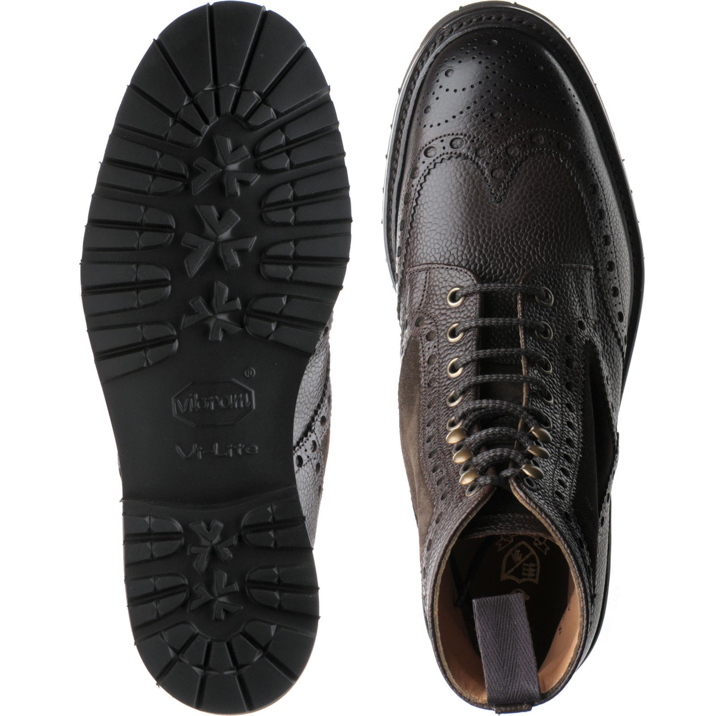 Product image for Herring Crosthwaite mens two-tone rubber-soled brogue boots in walnut calf and brown suede