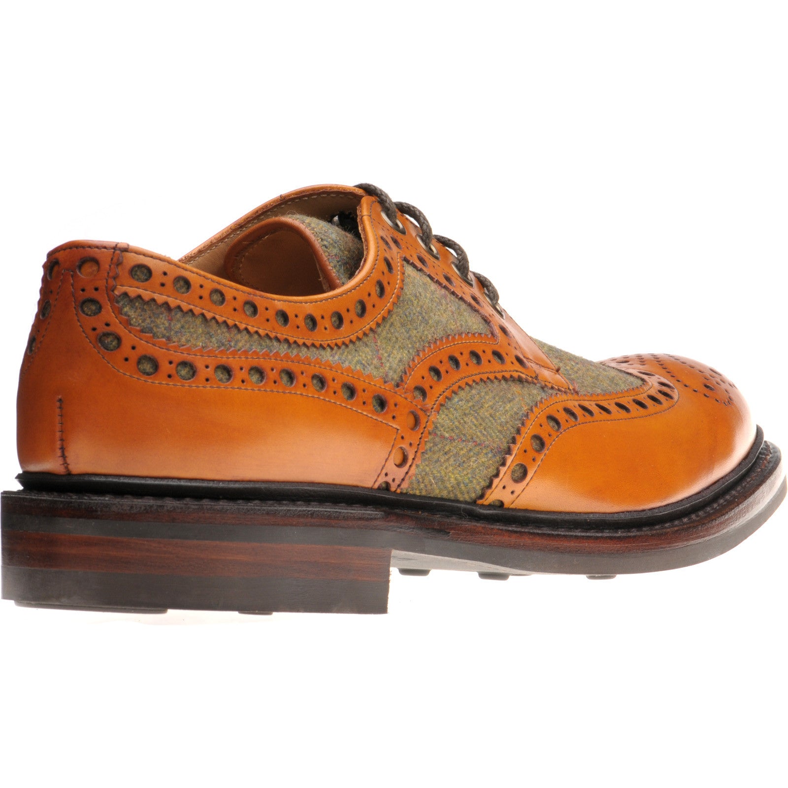 Product image for Herring Dartmoor (Rubber) mens tweed rubber-soled brogues in moorland green tweed and chestnut calf