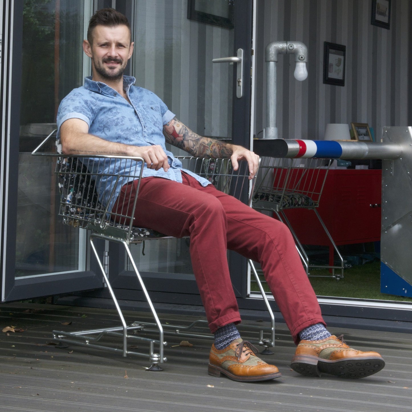Product image for Herring Dartmoor (Rubber) mens tweed rubber-soled brogues in moorland green tweed and chestnut calf