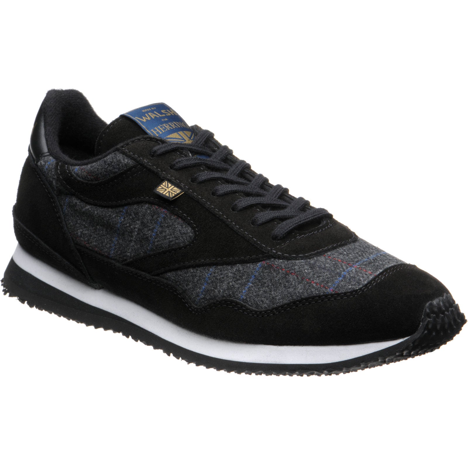 Product image for Herring Ensign Trainer mens rubber-soled trainers in black suede and grey tweed