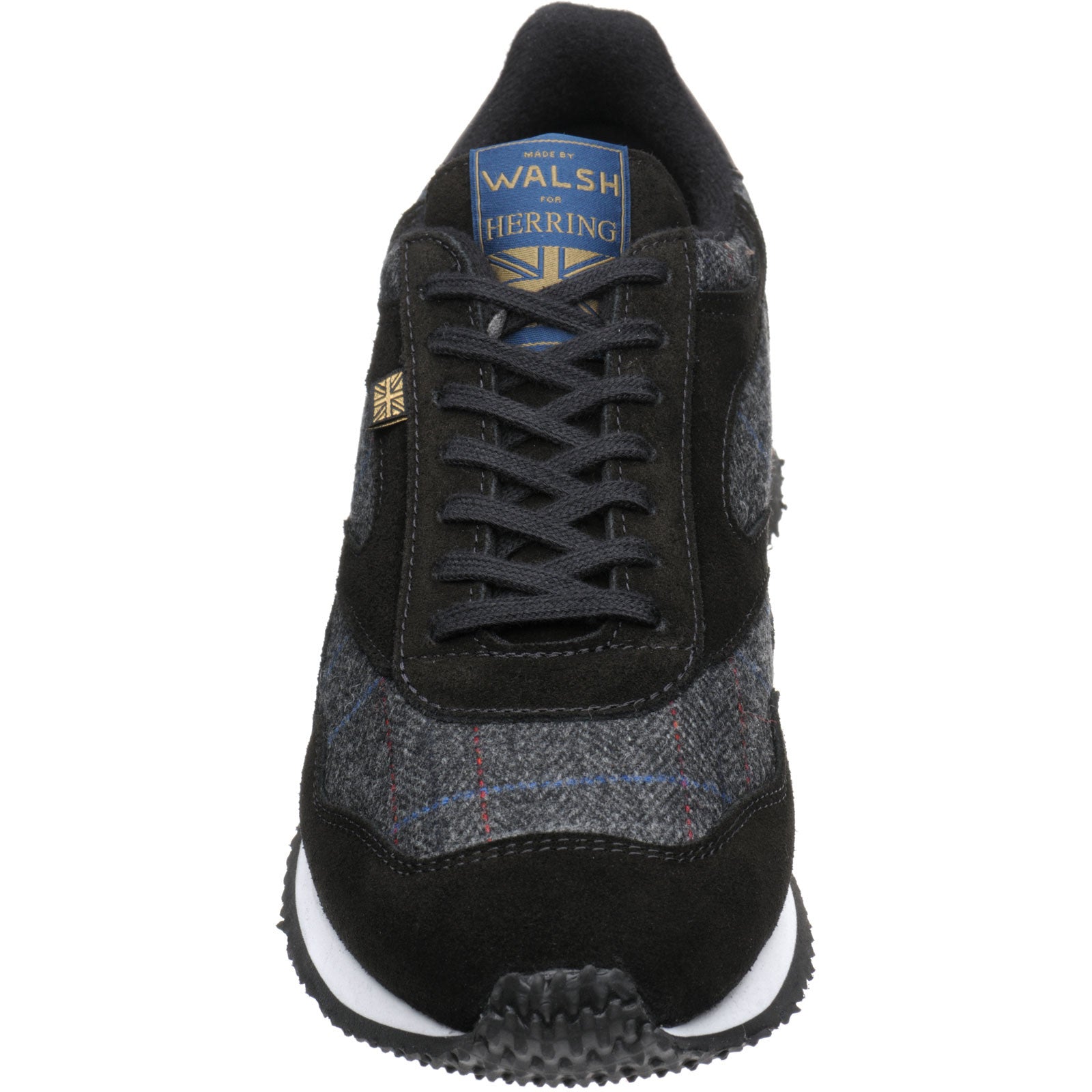 Product image for Herring Ensign Trainer mens rubber-soled trainers in black suede and grey tweed