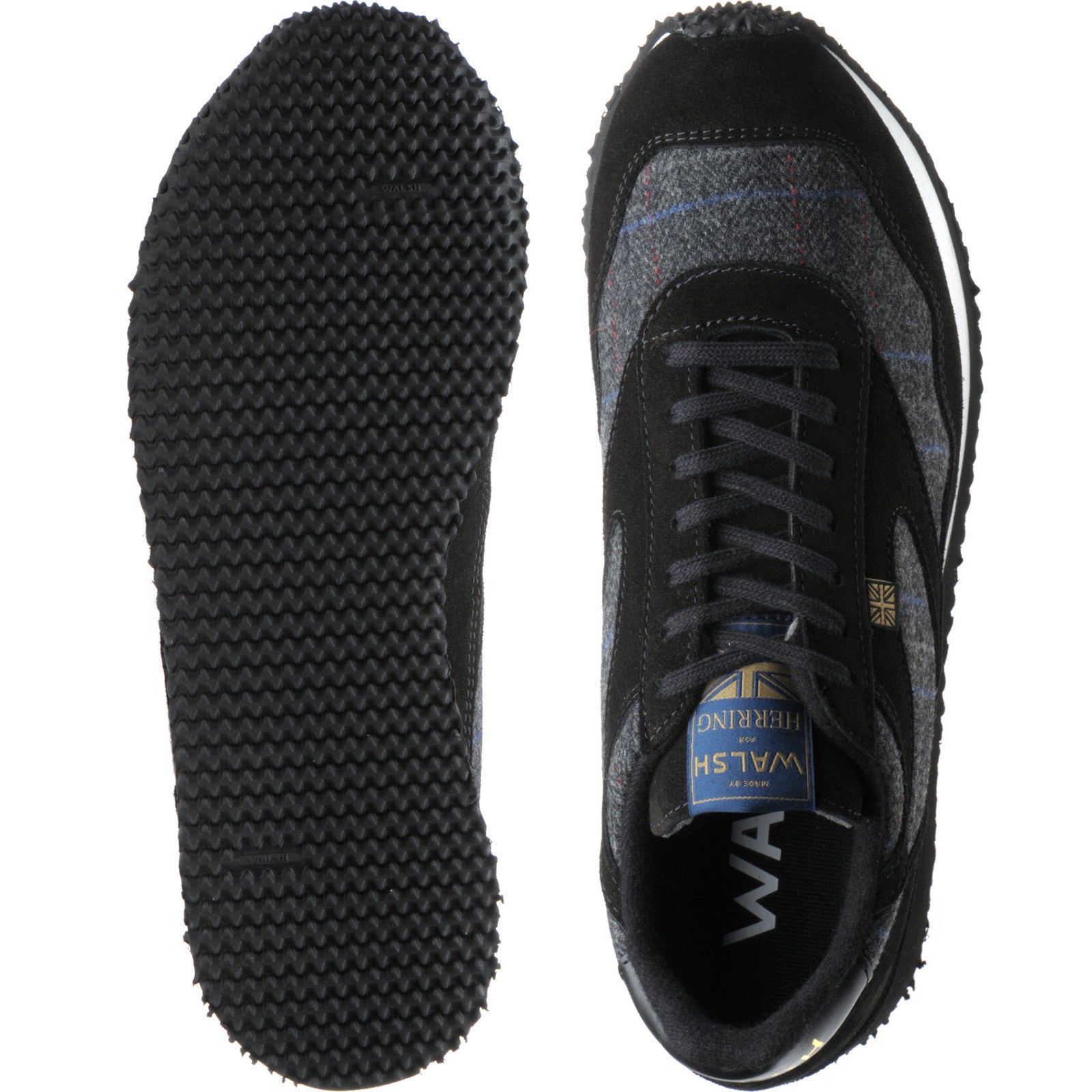Product image for Herring Ensign Trainer mens rubber-soled trainers in black suede and grey tweed