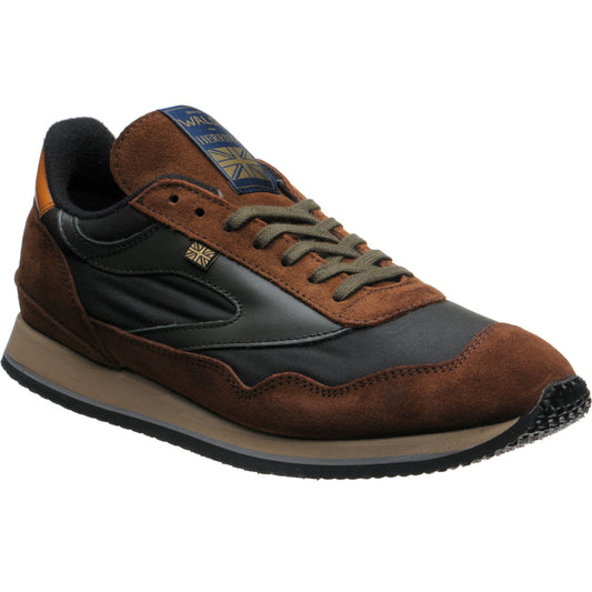 Product image for Herring Ensign Trainer mens rubber-soled trainers in brown calf suede and green waxed cotton 