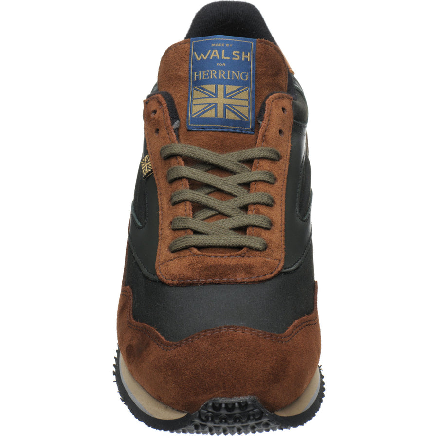 Product image for Herring Ensign Trainer mens rubber-soled trainers in brown calf suede and green waxed cotton 