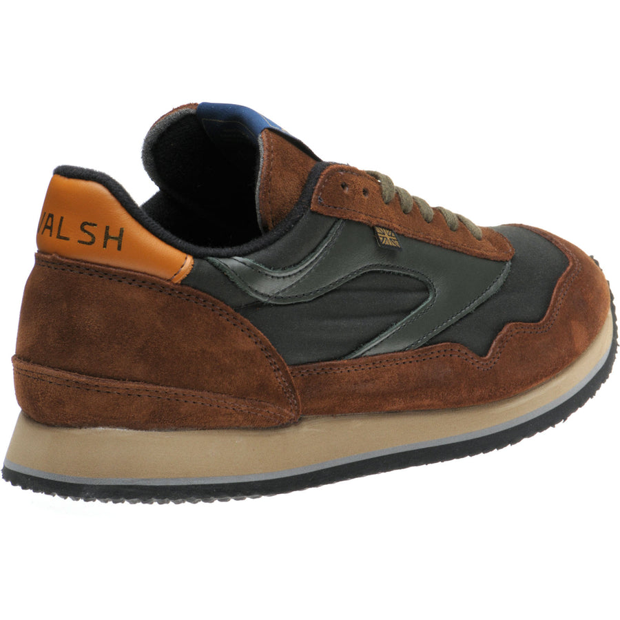 Product image for Herring Ensign Trainer mens rubber-soled trainers in brown calf suede and green waxed cotton 