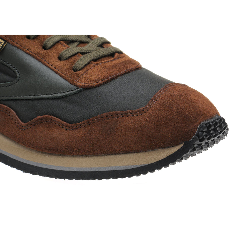 Product image for Herring Ensign Trainer mens rubber-soled trainers in brown calf suede and green waxed cotton 