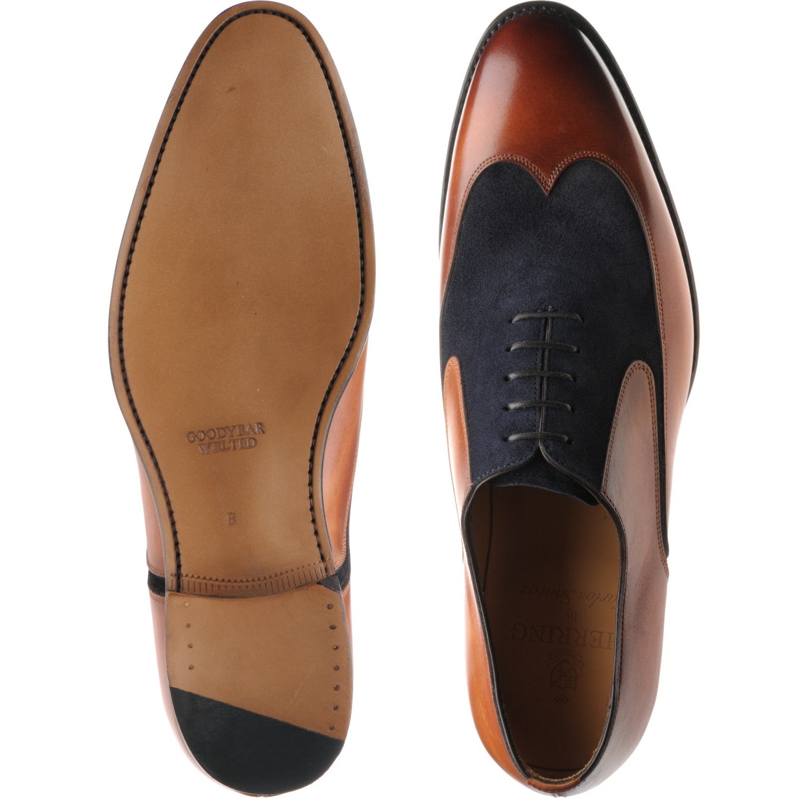 Product image for Herring Farnborough mens two-tone formal shoes in tan calf and navy suede