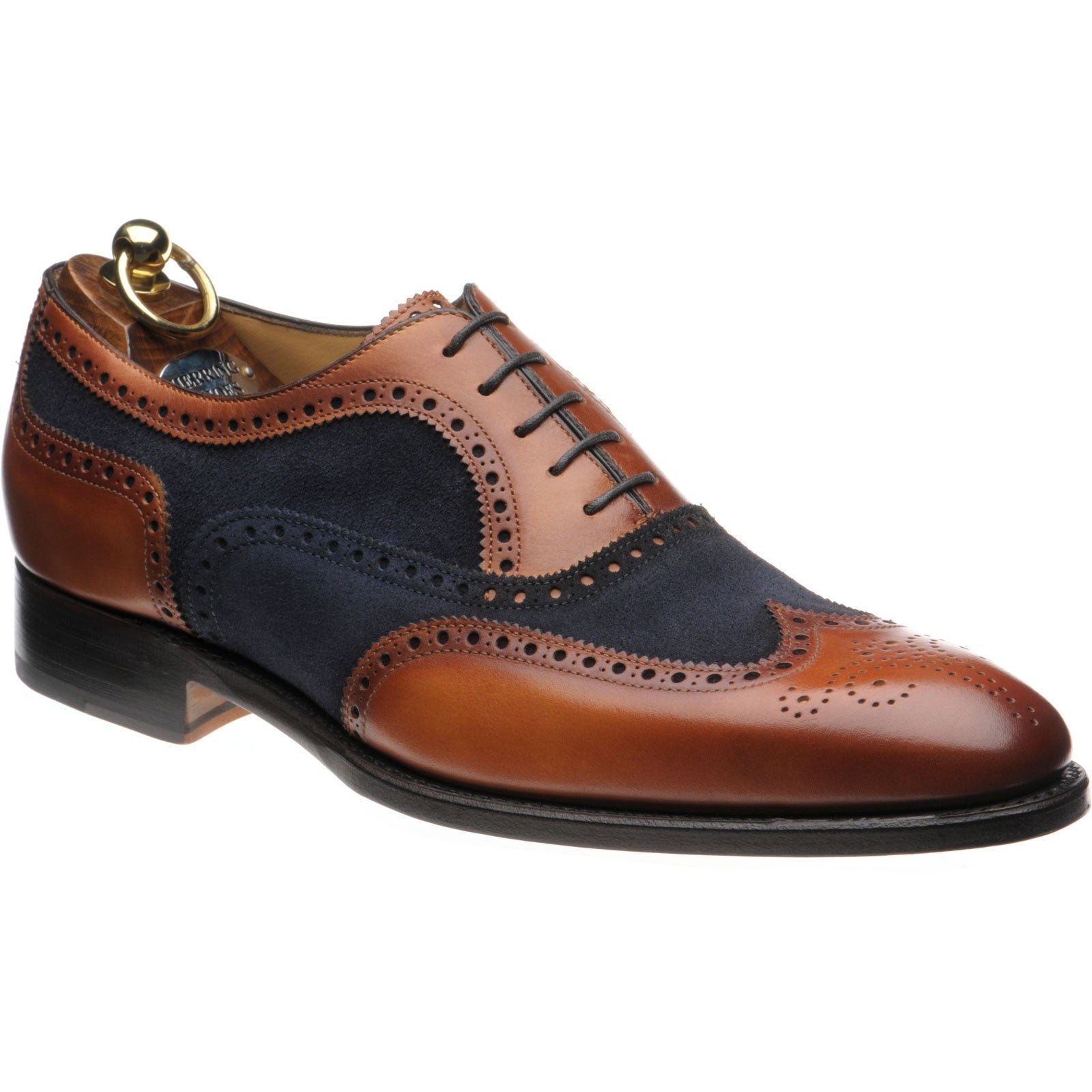Product image for Herring Farnham mens two-tone brogues in chestnut calf and navy suede (second)