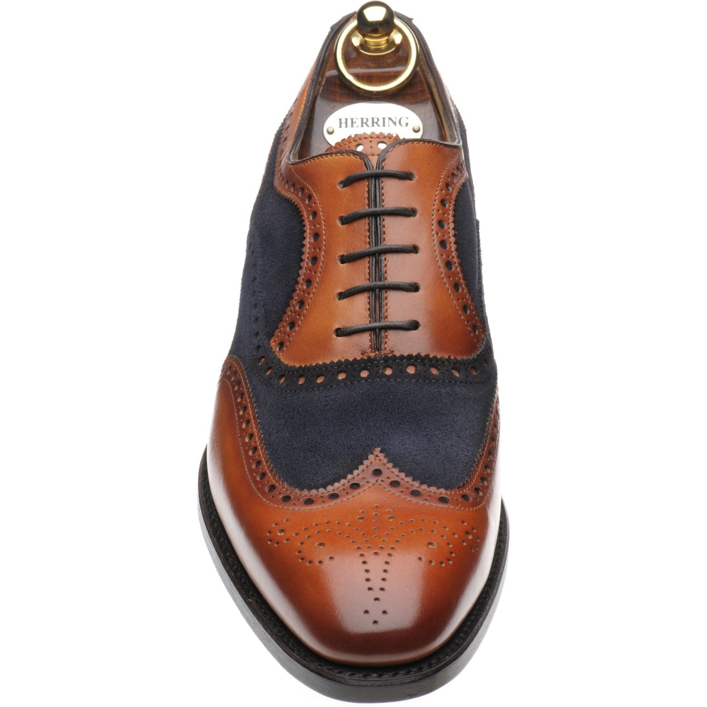 Product image for Herring Farnham mens two-tone brogues in chestnut calf and navy suede (second)