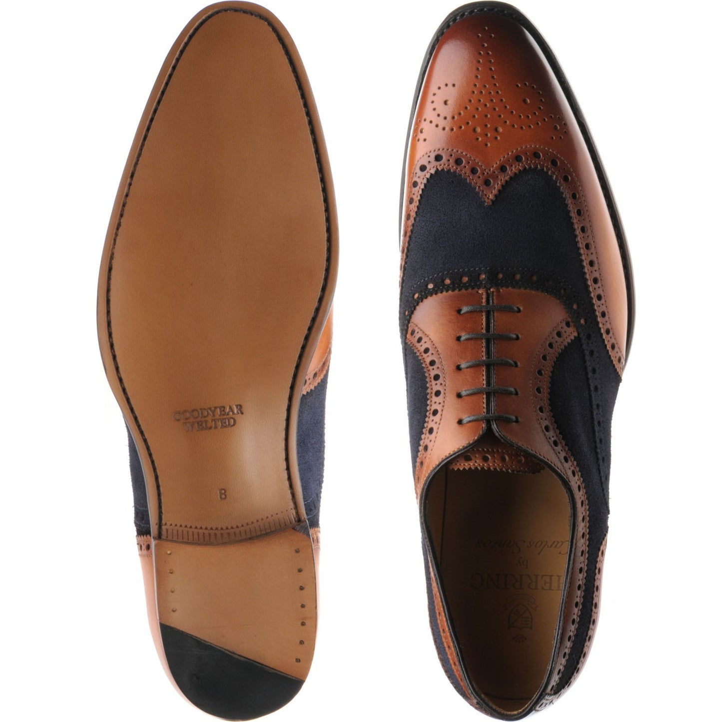 Product image for Herring Farnham mens two-tone brogues in chestnut calf and navy suede (second)