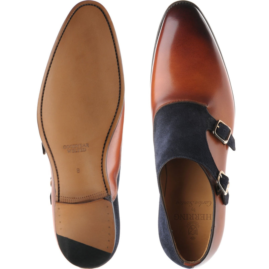 Product image for Herring Faversham mens double monk shoes in chestnut and navy (second)