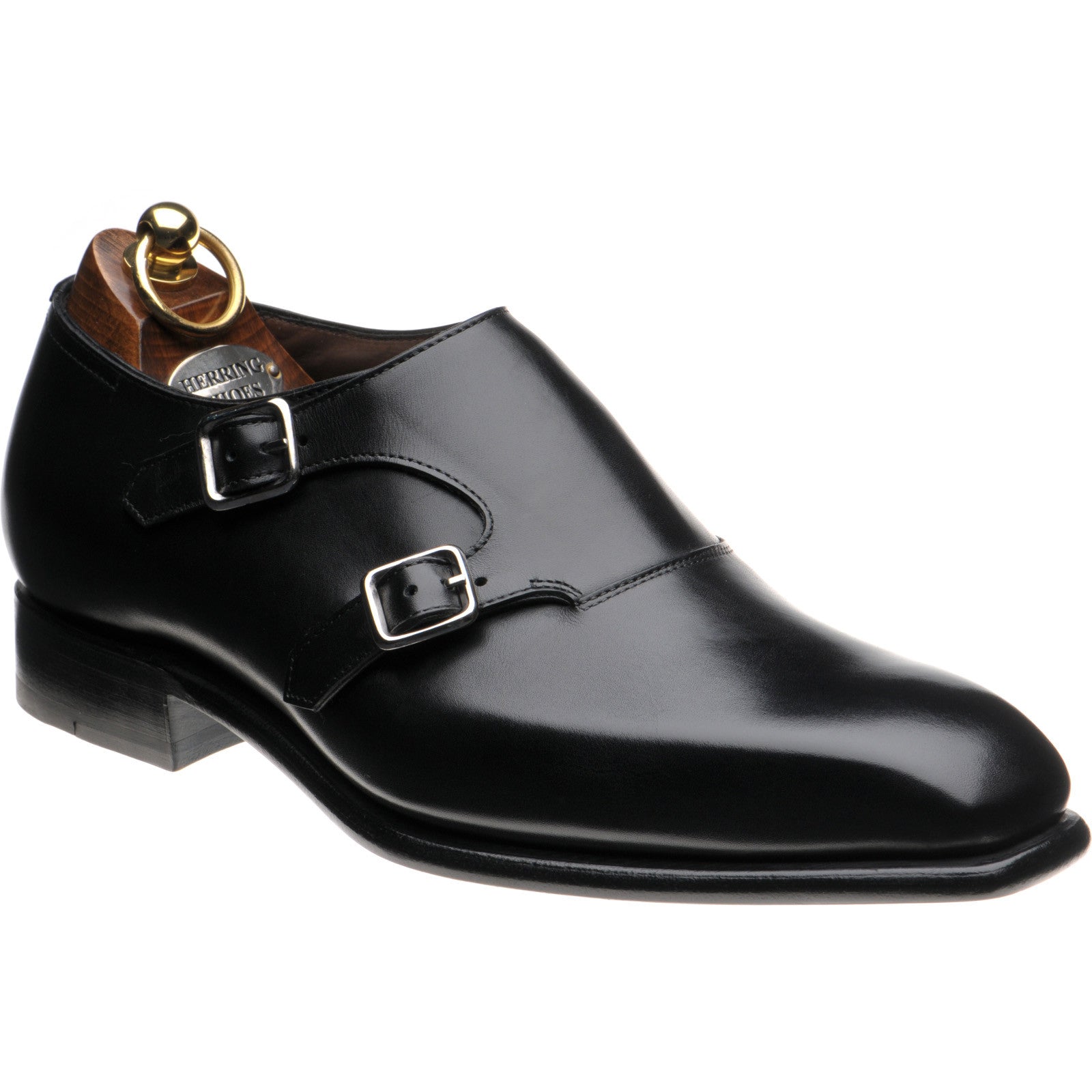 Product image for Herring Fitzrovia mens monk shoes in black calf