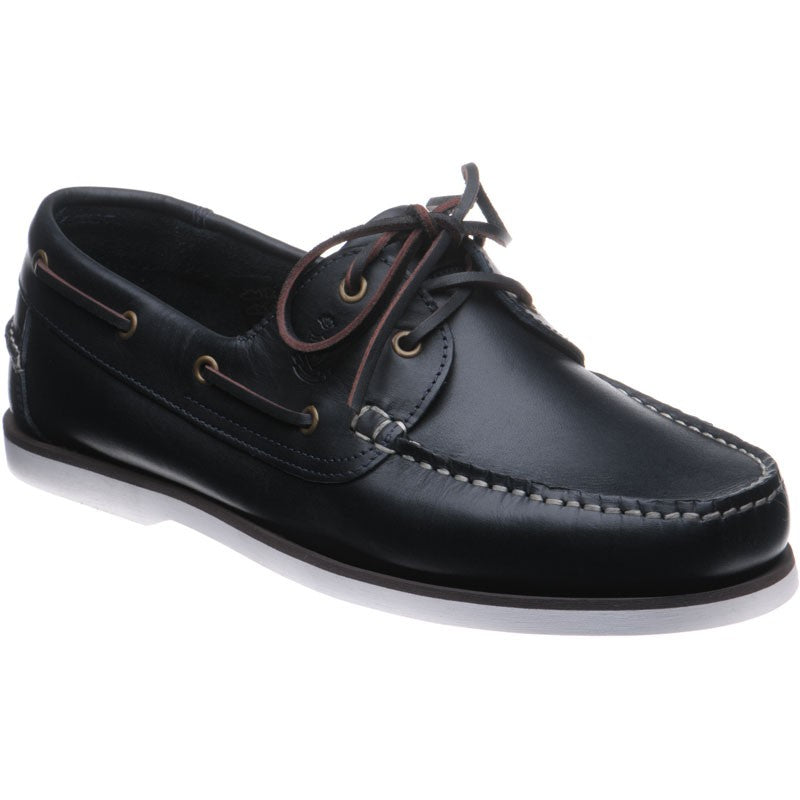 Product image for Herring Fowey mens rubber-soled deck shoes in navy leather