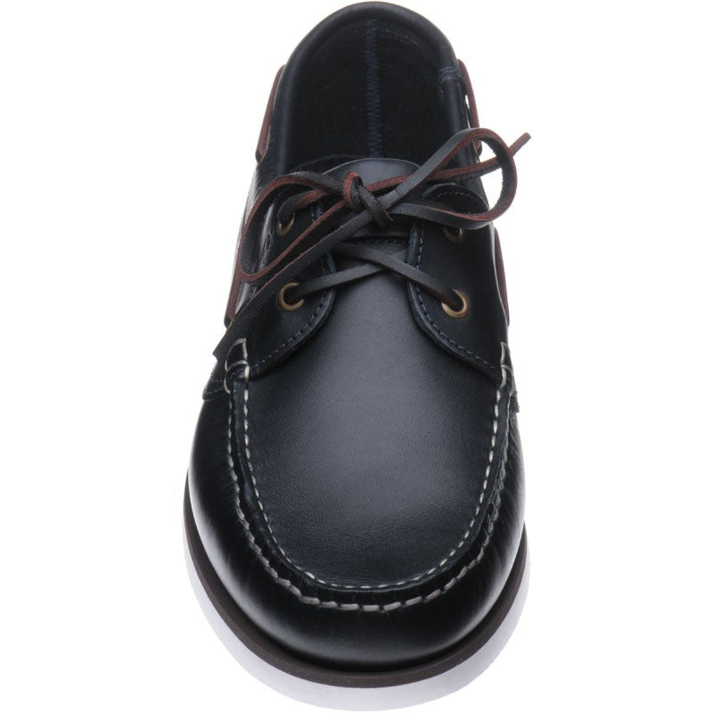 Product image for Herring Fowey mens rubber-soled deck shoes in navy leather
