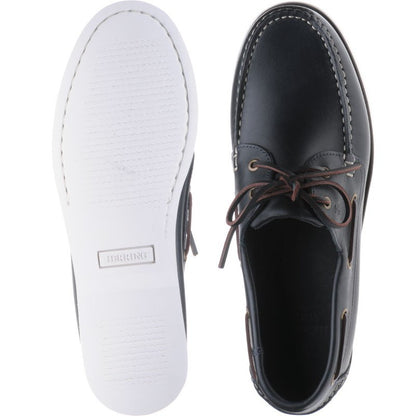 Product image for Herring Fowey mens rubber-soled deck shoes in navy leather