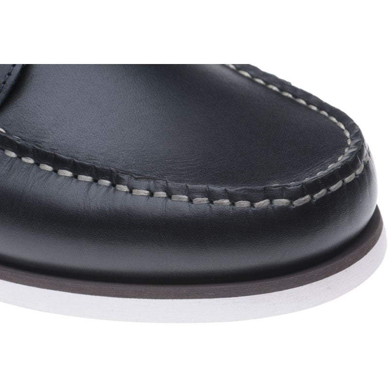 Product image for Herring Fowey mens rubber-soled deck shoes in navy leather