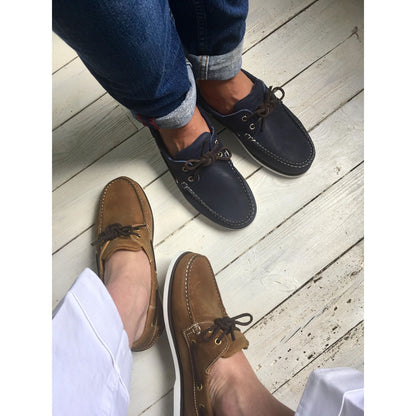 Product image for Herring Fowey mens rubber-soled deck shoes in tan